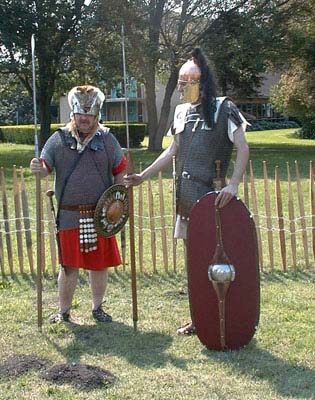 The early Republican helmet and the shoulder doublings worn by Marcus Scipio are patterned after armour worn by Roman legionaries during the Second Century BC. They might have been worn at the battles of Zama or Pydna.